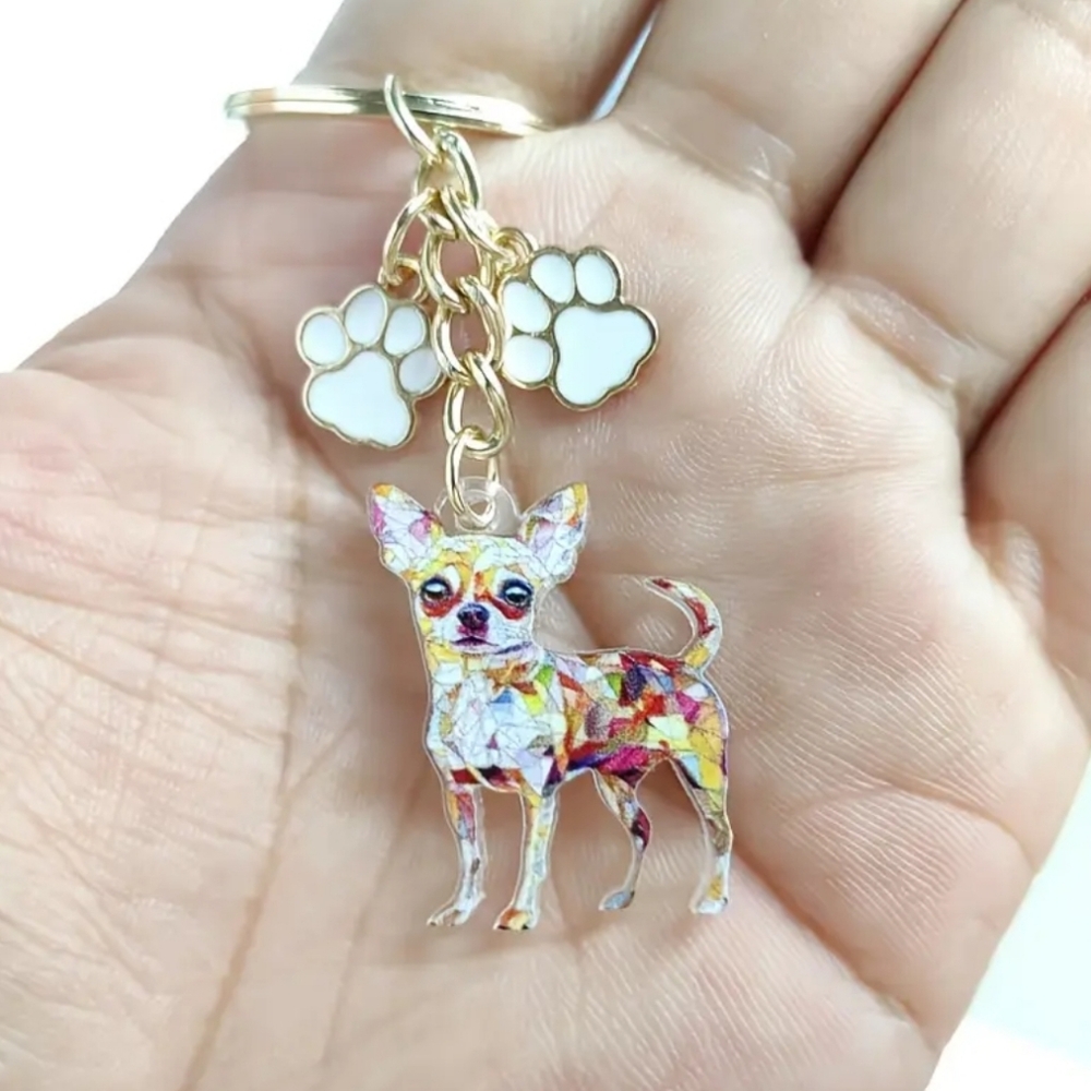 NEW! Colorful Gold Tone Chihuahua Bag Charm 👜🎒 with Paw Prints ~ 🎁🐾 🐕